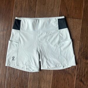 On Running Light Gray Athletic Shorts with Black Panels